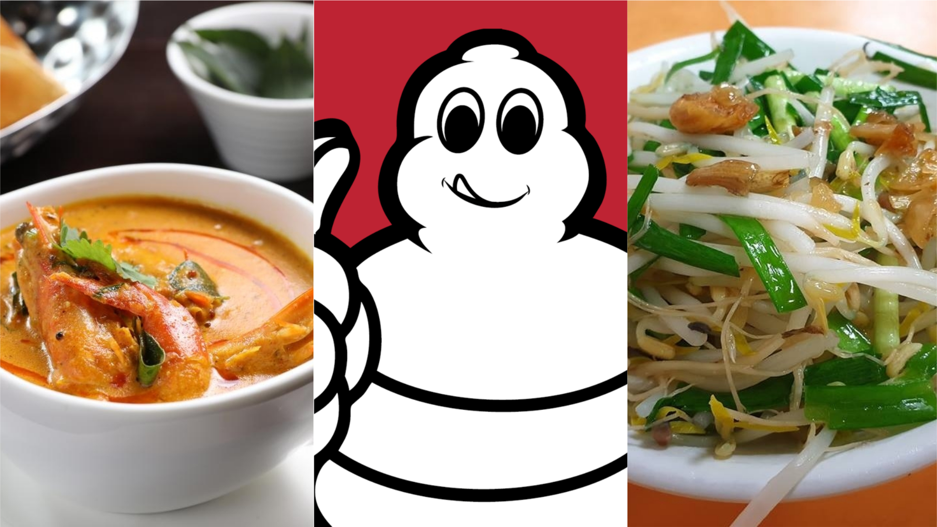 2019米其林「必比登推介」今日公布新入榜店家，完整名單將在4月10號揭曉。（左為「番紅花印度美饌」印度咖哩菜色，右為「賣麵炎仔」切仔麵，翻攝賣麵炎仔粉專。中為名字是Bib Gourmand必比登的米其林寶寶，翻攝台北米其林指南粉專）