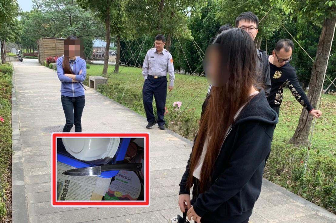 警方在越南籍阮女的宿舍起出一把準備用來切斷女嬰臍帶的尖刀。（翻攝畫面）