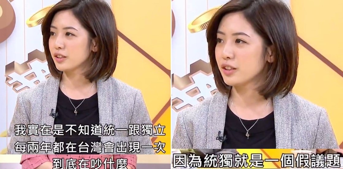 學姊黃瀞瑩上政論節目脫口「統獨就是一個假議題」，引發現場來賓一陣唇槍舌戰。（年代向錢看youtube）