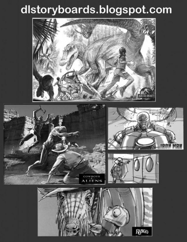 戴夫勞瑞表示，分鏡插畫家的工作是把文字視覺化，用分鏡圖替導演建構世界觀。 （翻攝自dlstoryboards.blogspot.com）