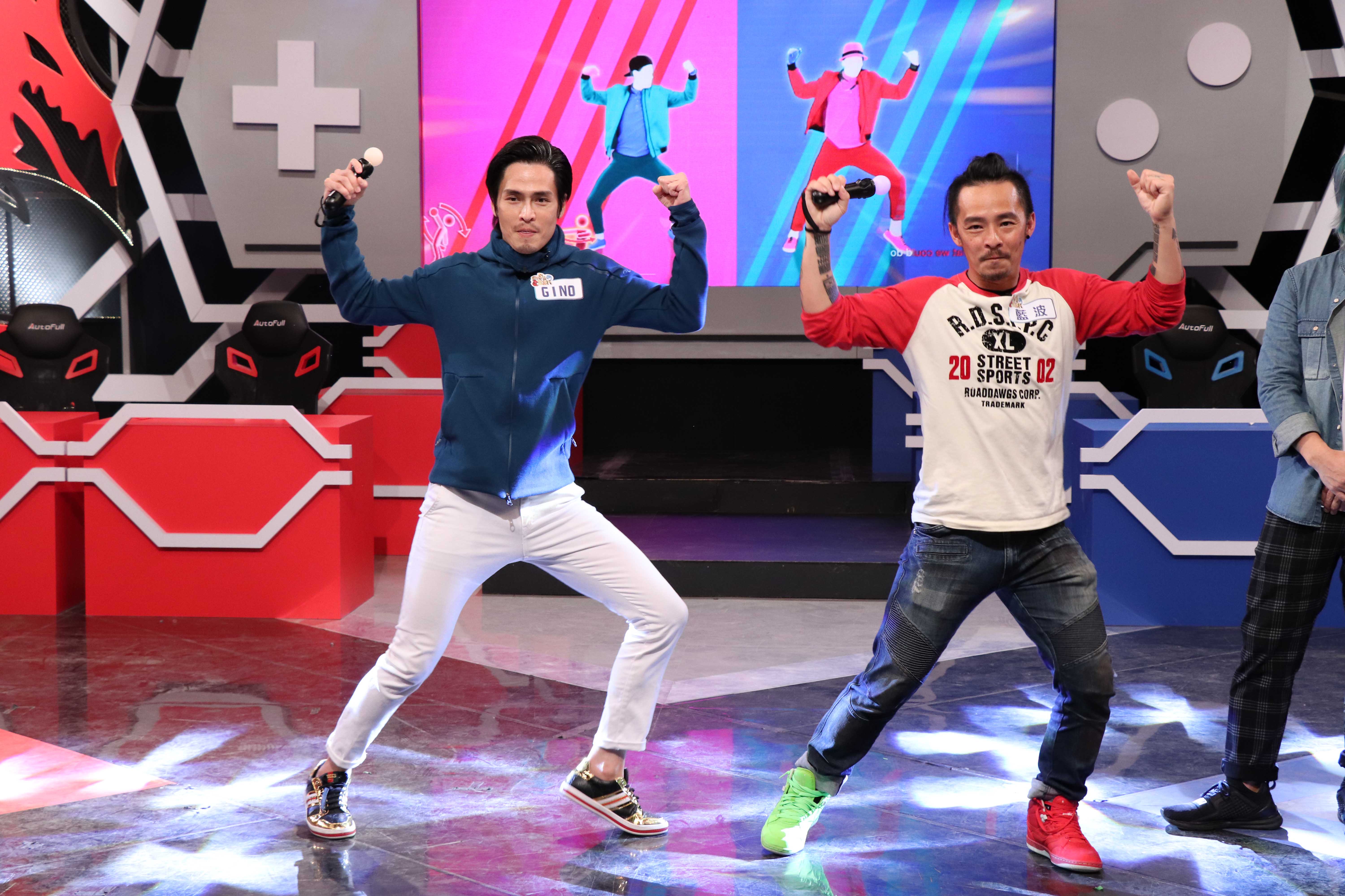 GINO（左）與藍波老師同台競技飆舞，2人都很怕輸給彼此。