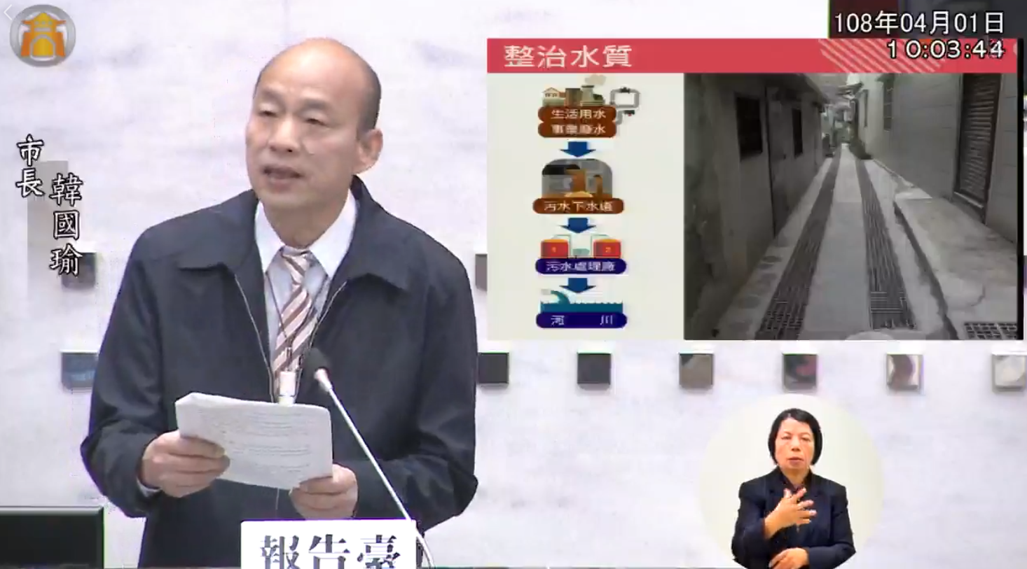 高雄市長韓國瑜今赴議會進行施政報告，時力、民進黨團議員紛紛向韓追問赴中聯會的密會細節。（翻攝自高雄市議會）