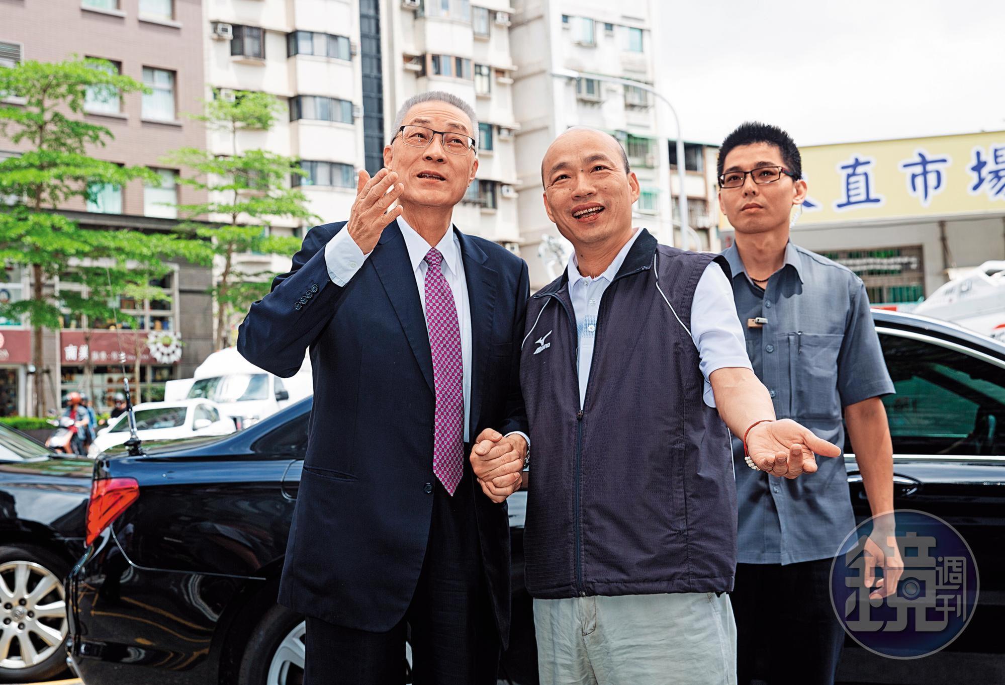 吳敦義(左)將在4月10日中常會通過總統作業要點與提名時程前,親往高雄拜訪韓國瑜(中),同時也安排與王金平和朱立倫會面。
