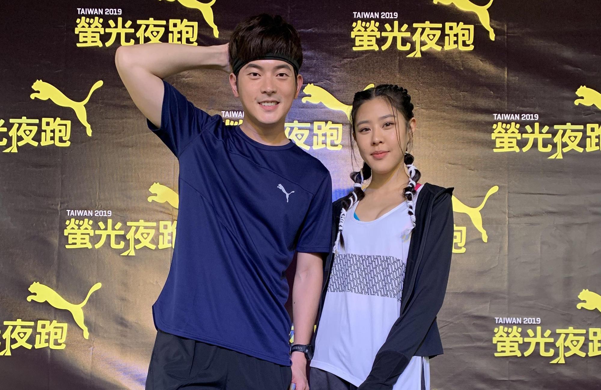 宥勝及Erika劉艾立參加第13屆PUMA螢光夜跑,化身「校園星RUN組」領跑員。(喜鵲娛樂提供)