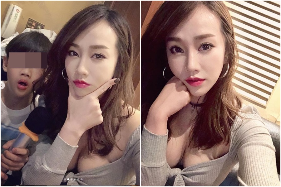 曾參加過《超級星光大道2》的空姐林佩瑤，近日她在臉書上分享和陪侄子唱KTV的合照，火辣穿搭成網友討論焦點。（翻攝林佩瑤臉書）