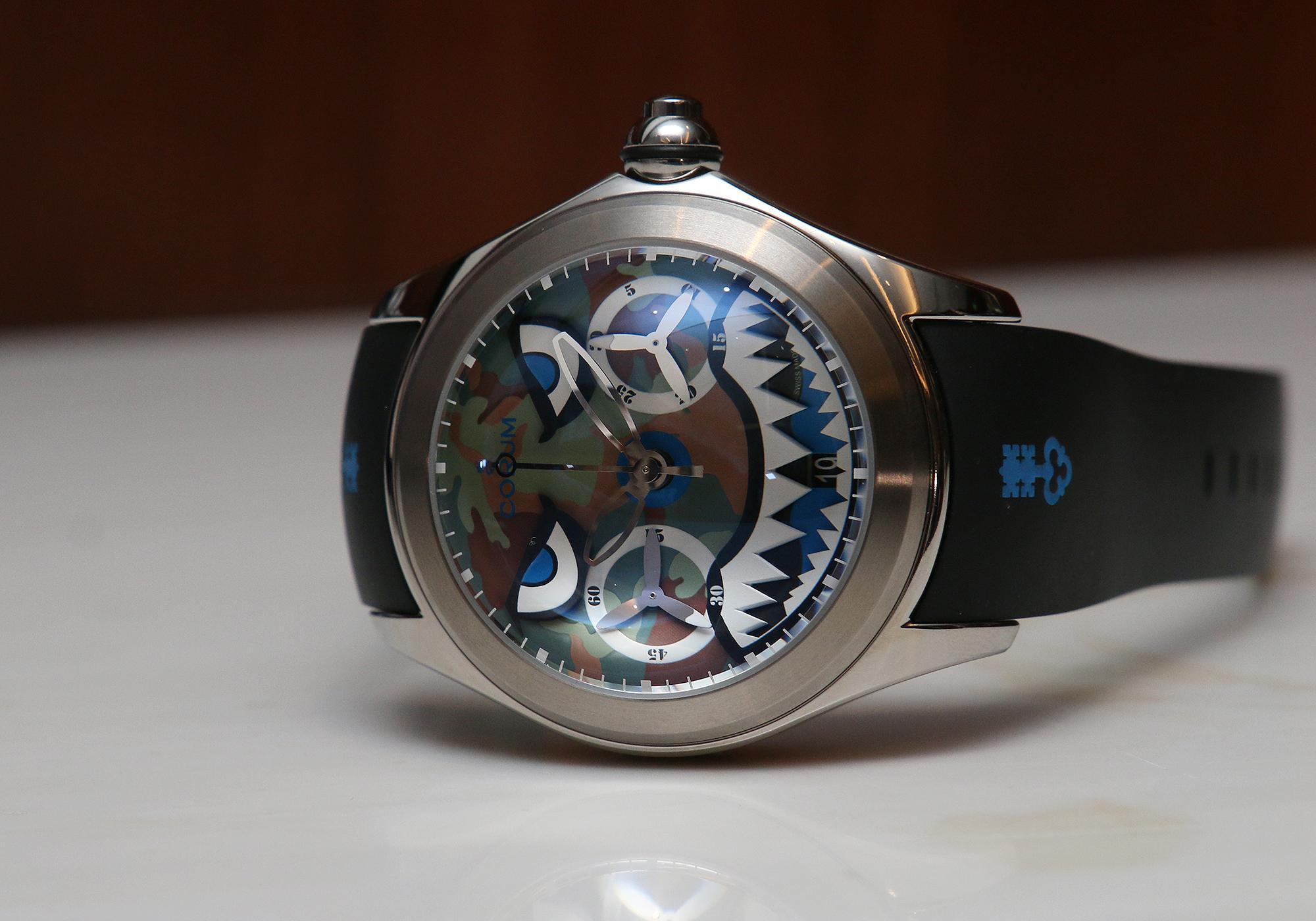 Bubble 47 MP Shark單按把計時碼錶，以Nose Art的鯊魚嘴為主題，限量88只，鈦金屬版本定價NT$245,000。