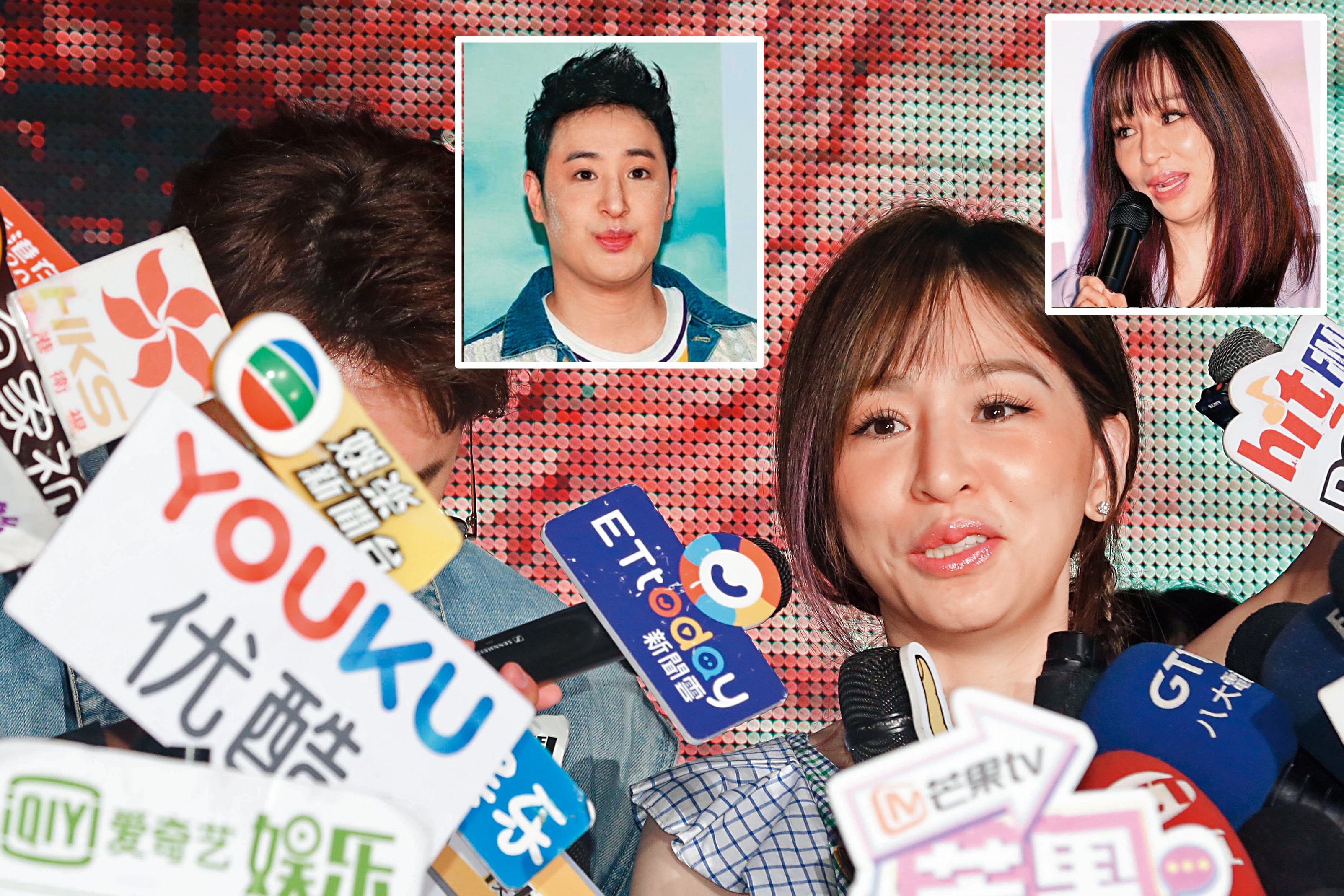 王心凌（右）勇敢面對鏡頭，潘瑋柏（左）則有麥牌及墨鏡掩護，作弊作得頗凶。