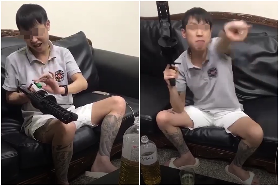 男子持散彈槍自拍對仇家嗆聲，在鏡頭前裝填子彈。（翻攝網路）