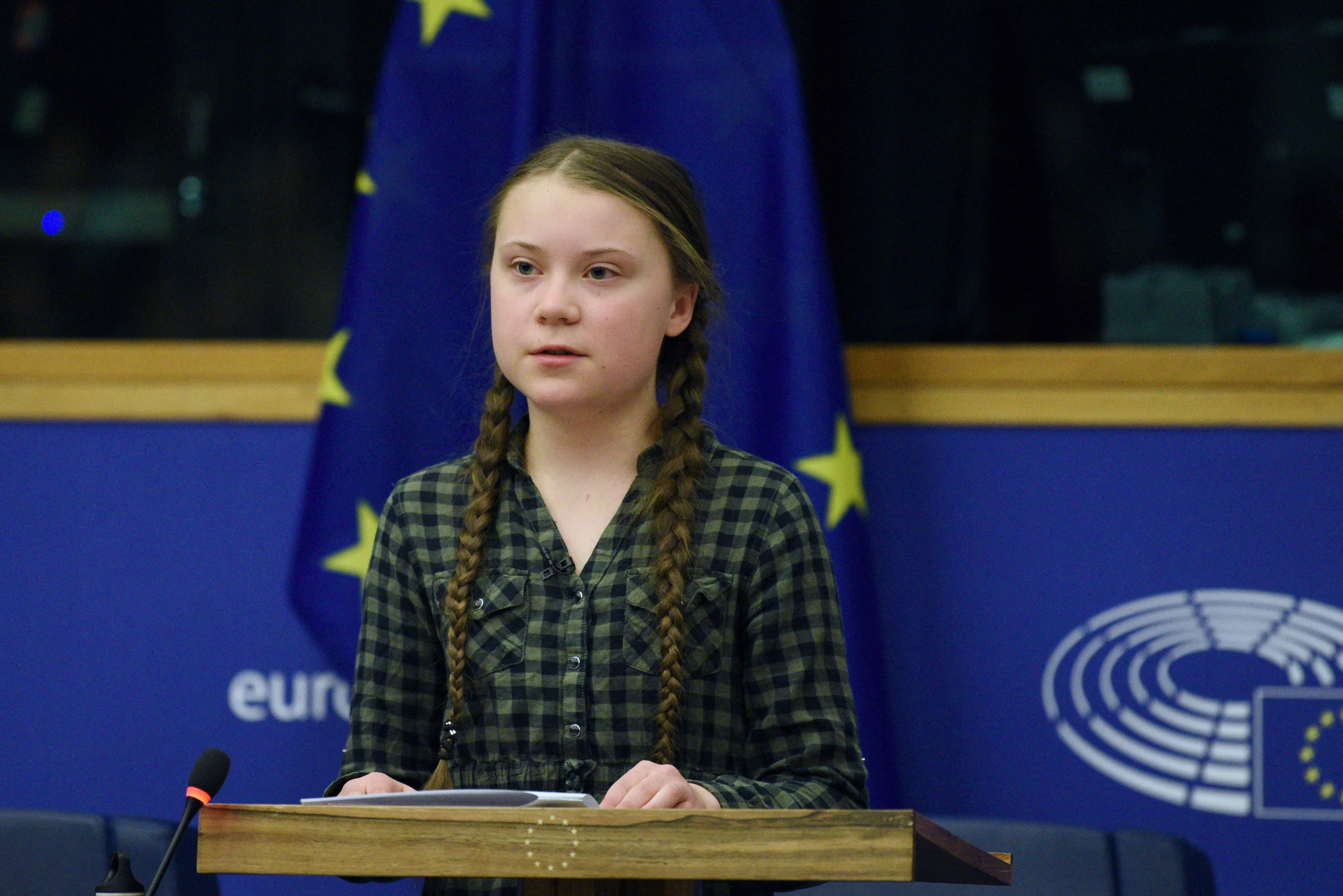 為氣候變遷而罷課的16歲瑞典少女桑柏格，成為2019年最年輕的百大影響力人物。（東方IC）