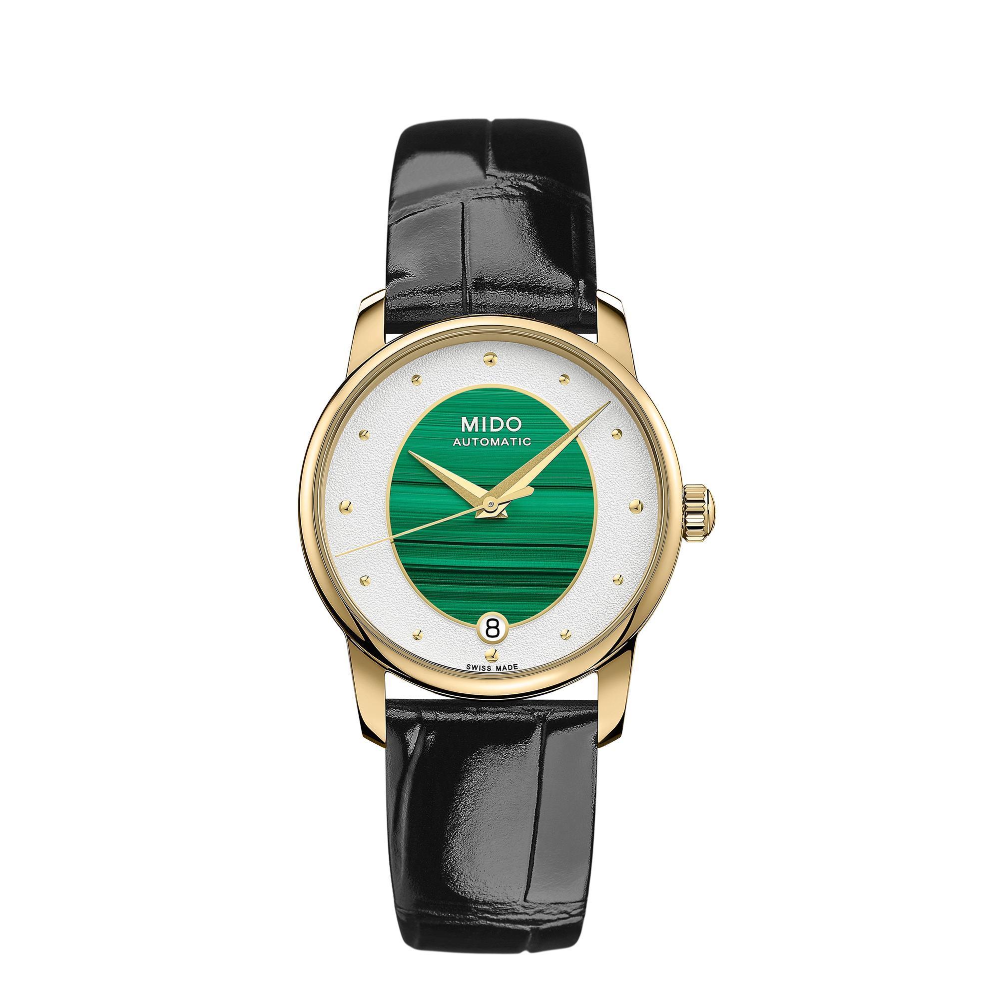 Baroncelli Wild Stone永恆系列彩石腕錶共有四種版本，這款為孔雀石面盤，定價NT$31,600。
