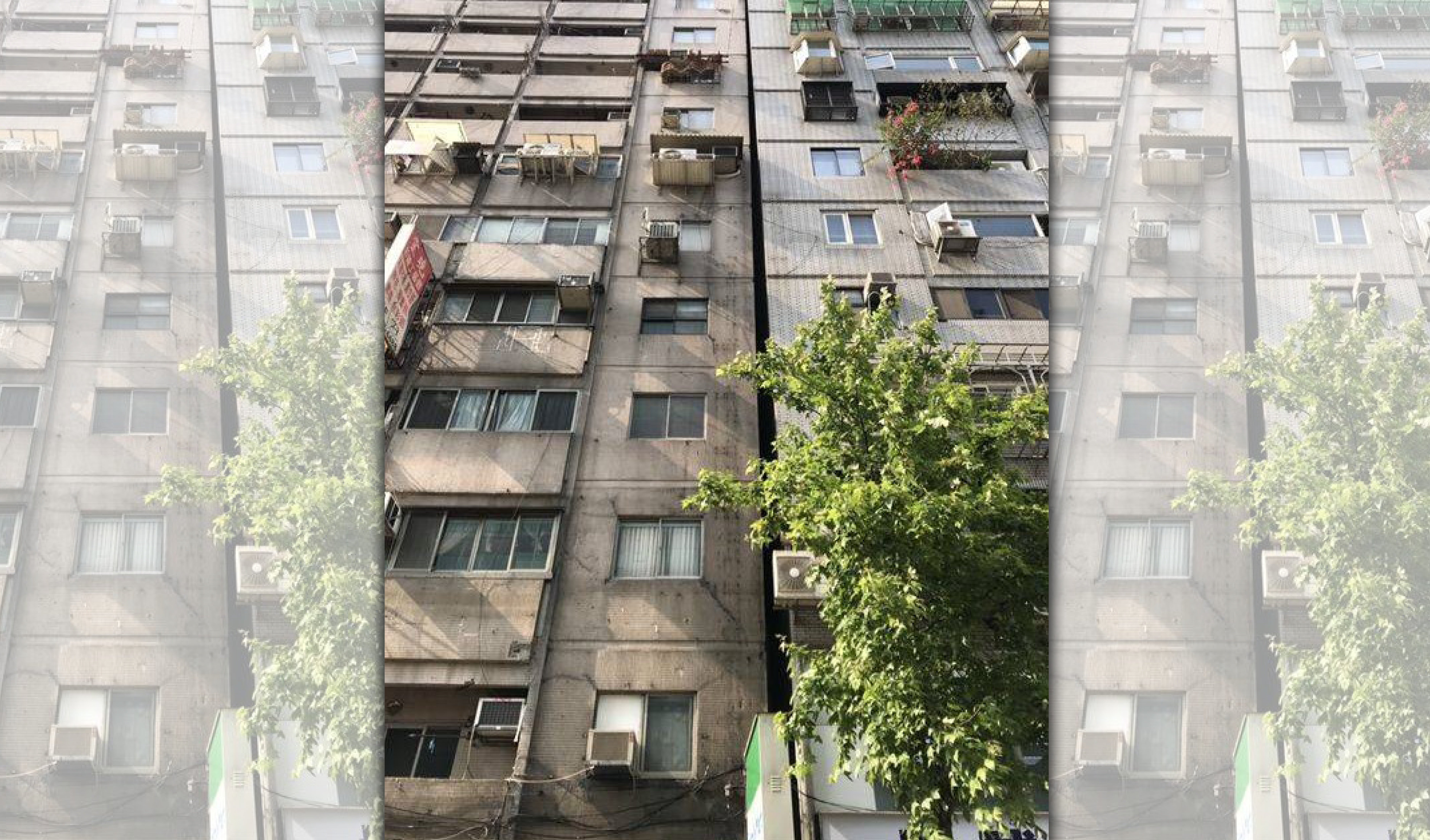 信義路四段的大樓傳在地震中傾斜。（翻攝畫面）