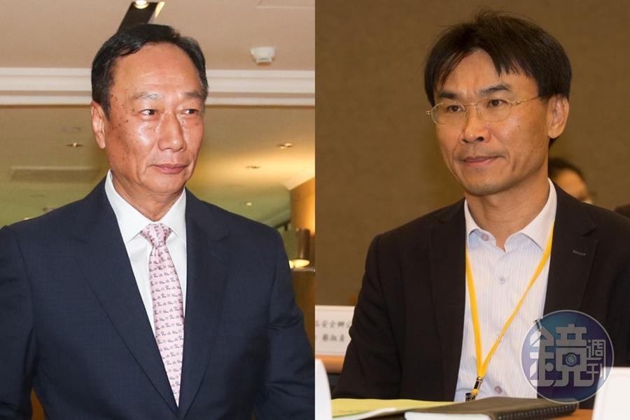 鴻海董事長郭台銘(左)指農委會主委陳吉仲(右)稱台灣有160萬人吃不飽,遭陳吉仲反駁移花接木。