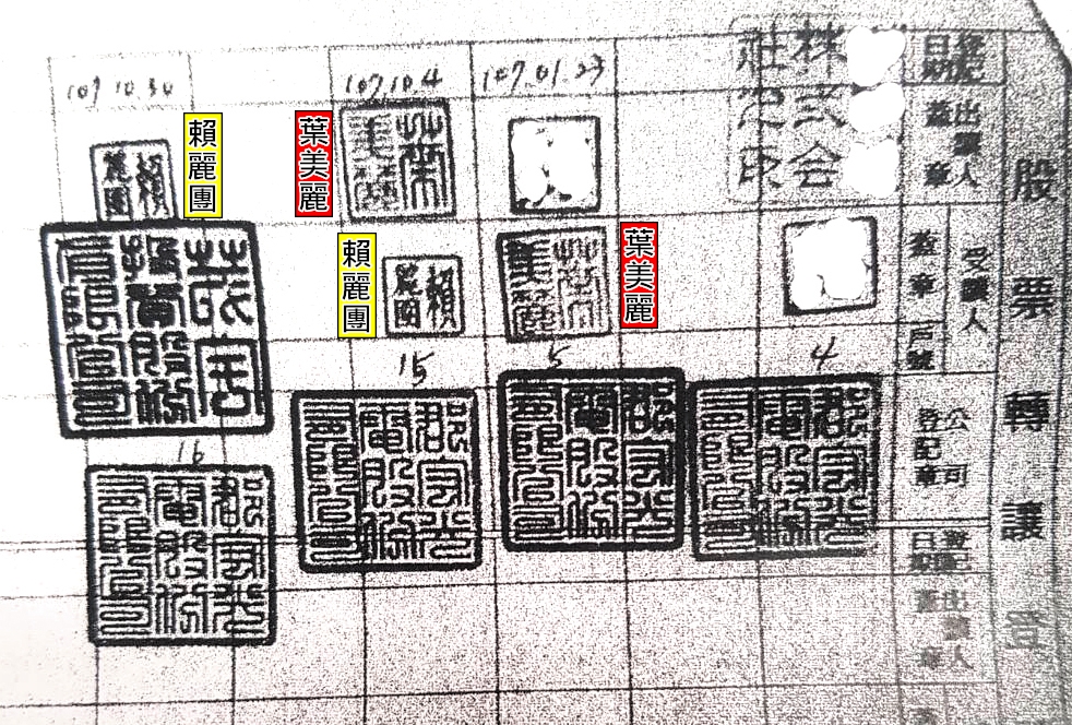 根據郡宏光電的股票轉讓登記表,可見葉美麗將股票轉讓蘇震清的助理賴麗團後,事隔26天,賴女又將股票轉賣給葉美麗擔任董座的茂宇公司,單此部分價差3,000萬元。