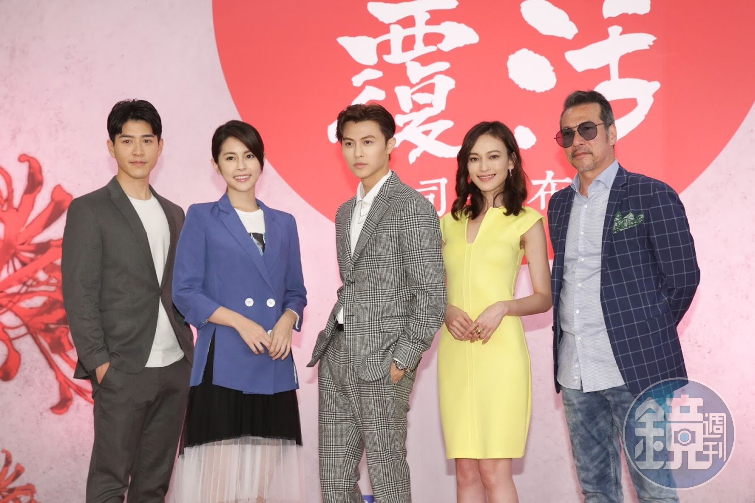 八大新戲《覆活》今舉行卡司發佈會，吳岳擎（左起）、任容萱、王子、姚以緹及黃仲崑出席。