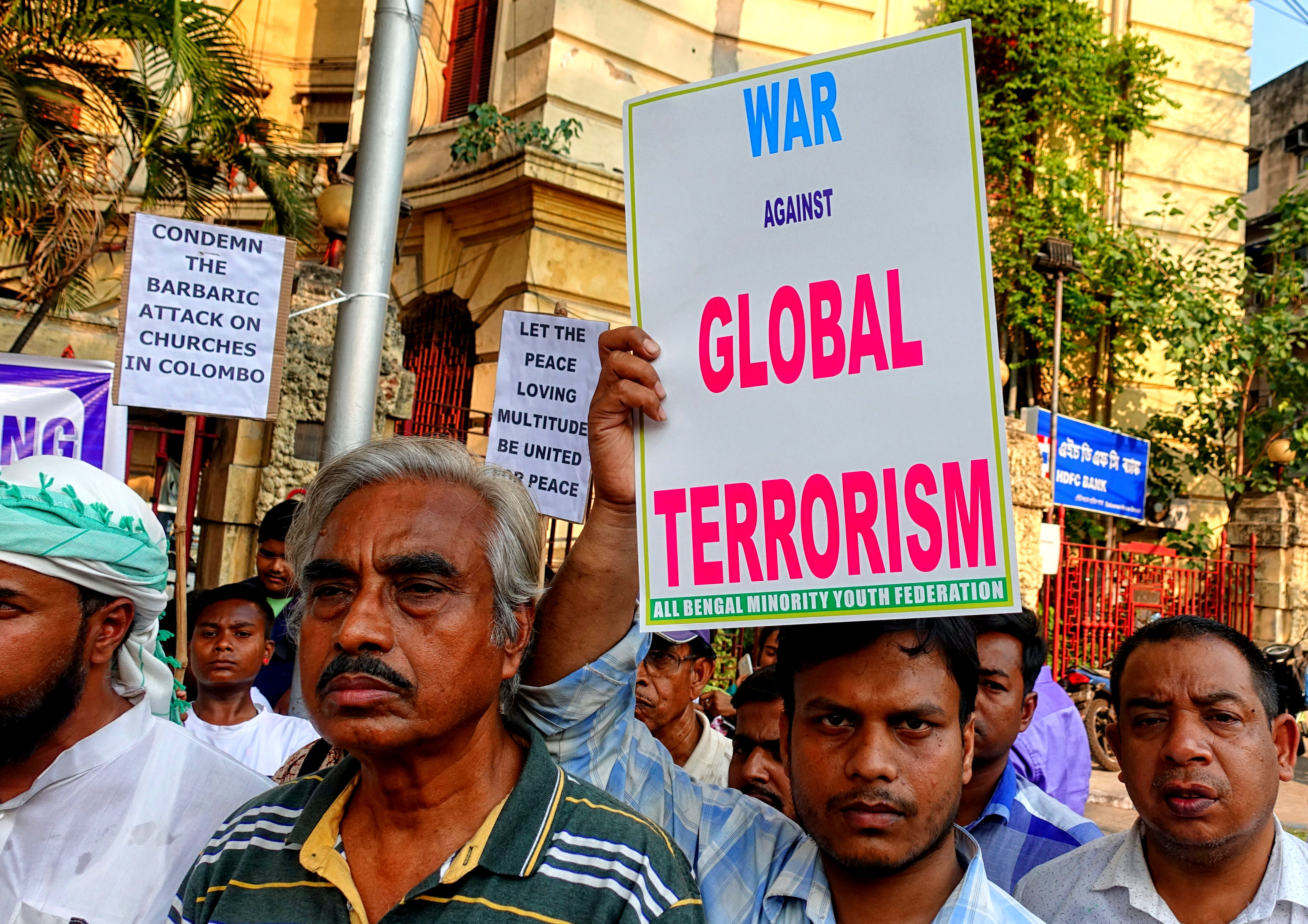 2019年4月26日，印度穆斯林團體街頭聲援斯里蘭卡恐怖攻擊受害者，反對ISIS的全球恐怖主義。（東方IC）