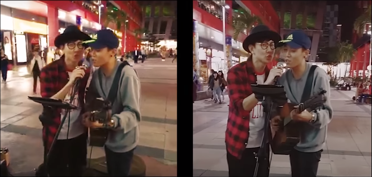 林俊傑在路上聽到有街頭藝人唱他的歌，忍不住湊上去合唱。（翻攝自Youtube）