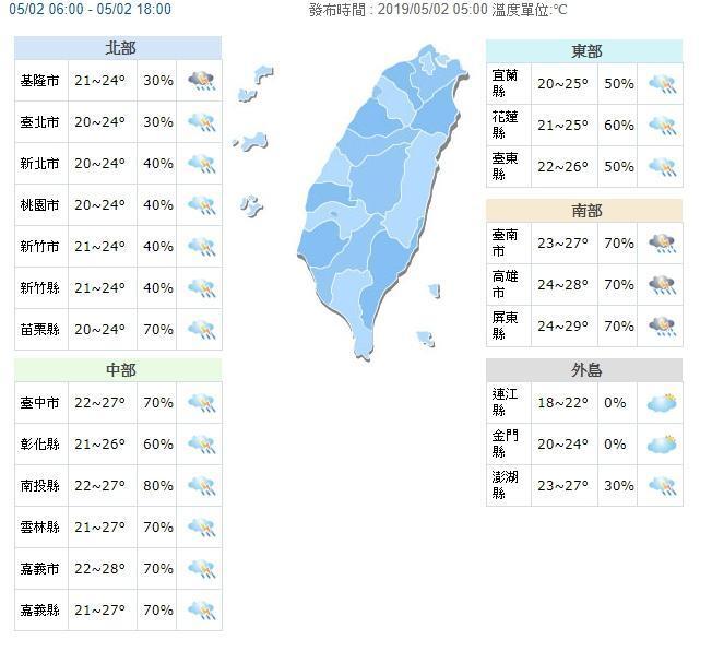 因鋒面殘留加東北季風影響，各地天氣不穩，連帶影響溫度下降。（翻攝中央氣象局）