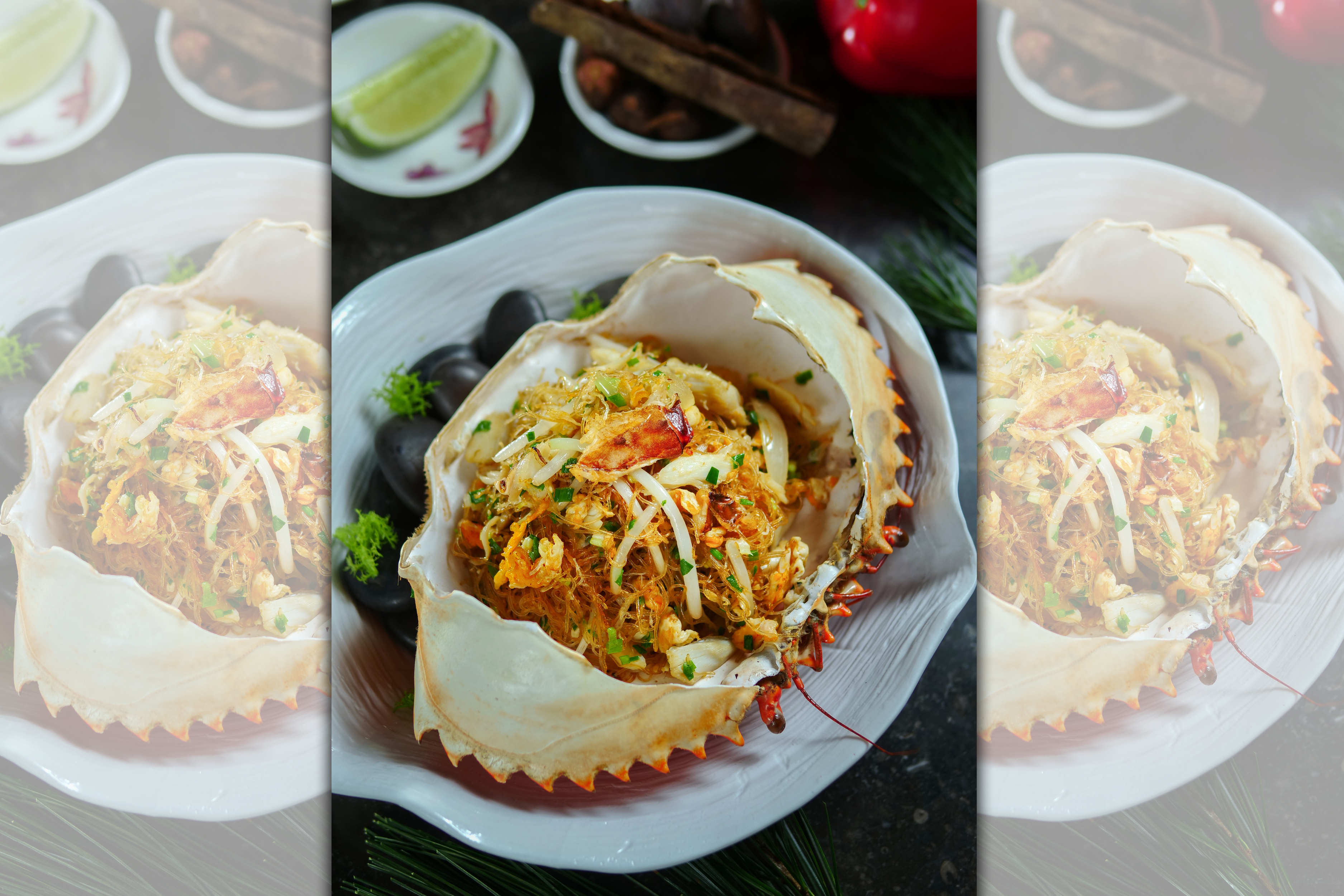 揉合花蟹鮮甜的「強哥炒米粉」，鬆Q微焦香。（1,180元／份）