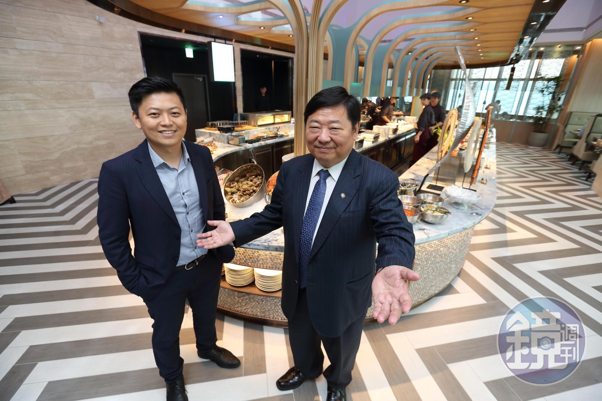 饗賓餐旅集團董事長陳啟昌(右)與總經理陳毅航(左)對經營管理想法多元,使集團不斷成長創新局。