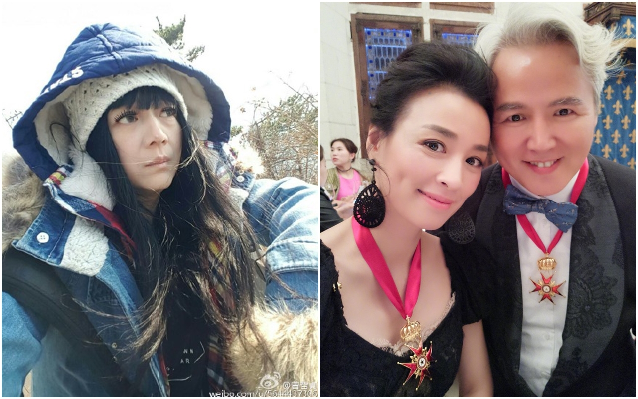 林瑞陽（右）與張庭（右2）在活動上高喊「5月突破20億」的影片瘋傳，林瑞陽疑似惹怒前妻曾哲貞（左），讓她打破沉默罕見po出聲明。（翻攝自微博）