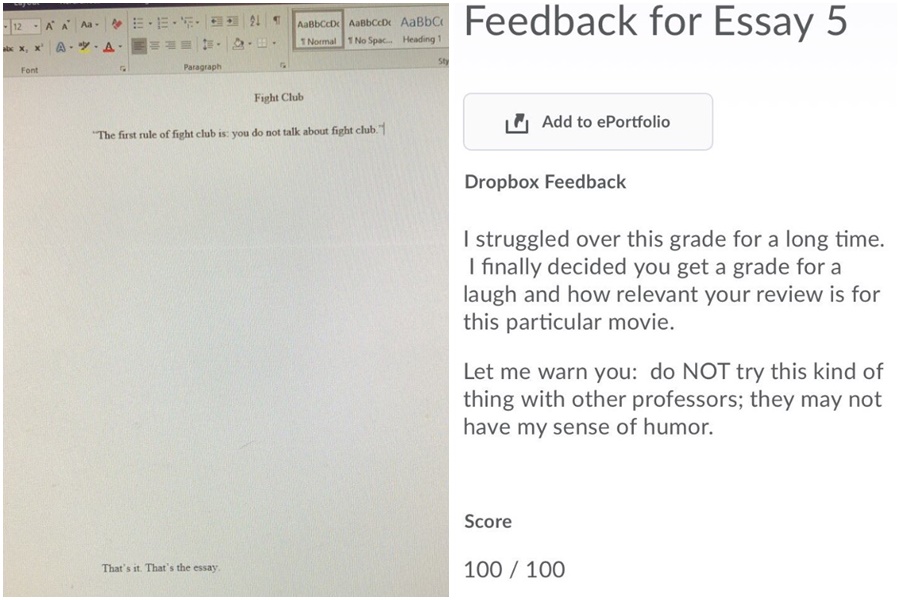 女大生只寫了19字影評報告,教授卻給她滿分100分。(翻攝自allisonbgarrett推特)