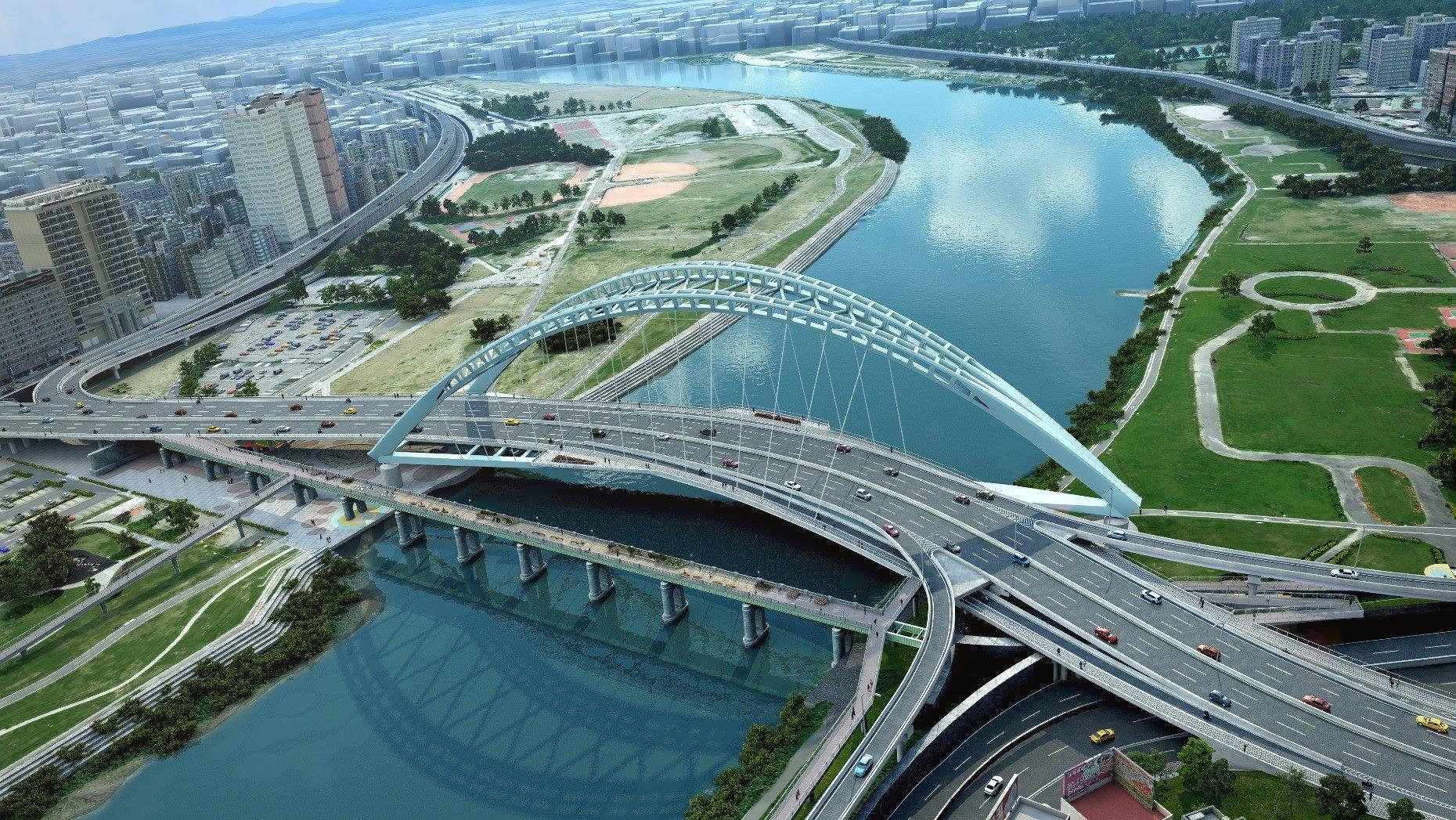 中正橋改建工程昨開工，未來將保留川端橋，採透空拱肋大跨徑鋼拱橋。（翻攝自台北市新工處網頁）