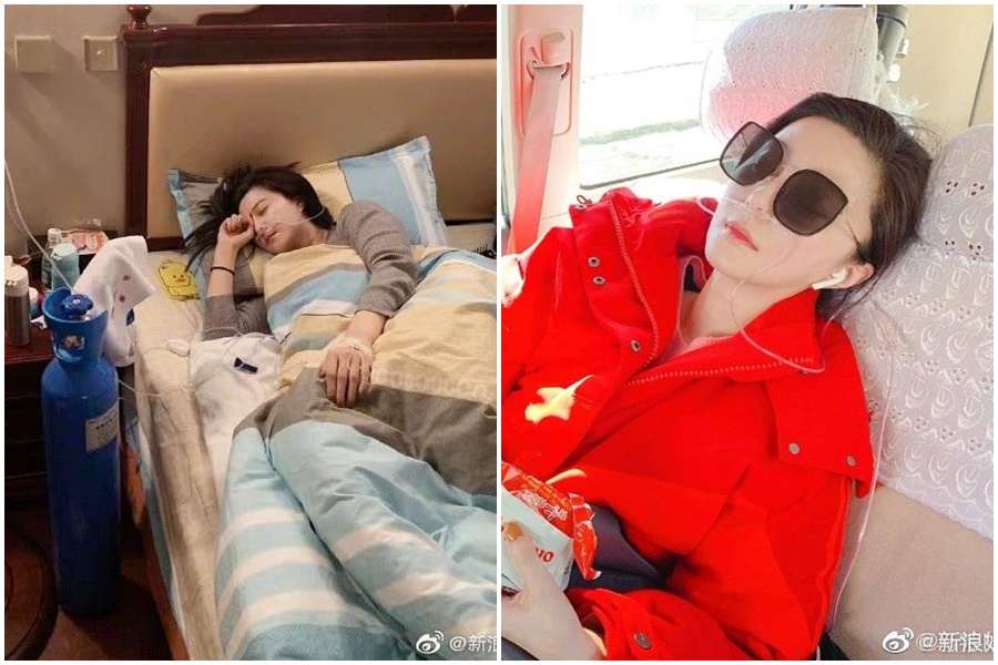 麥特文化CEO微博貼出范冰冰罹患高山症在病床上憔悴模樣。（翻攝自新浪微博）
