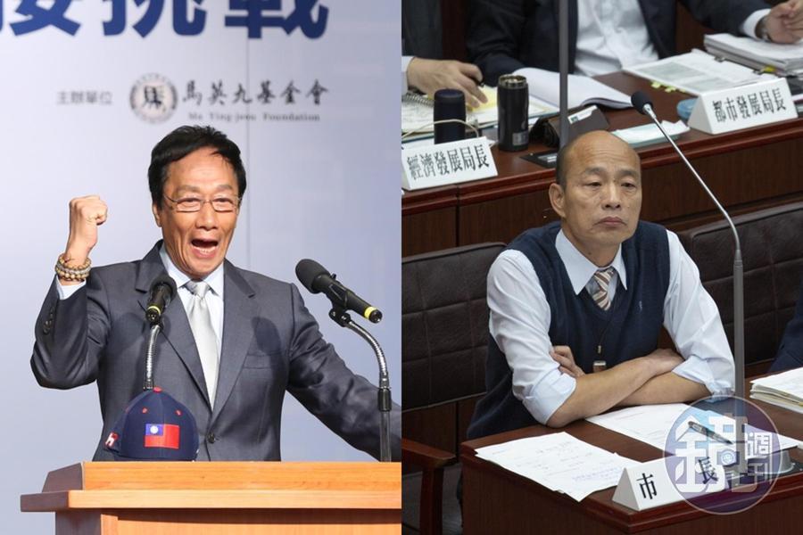 鴻海集團董事長郭台銘昨(14日)晚在臉書發文表示,「我當總統,韓國瑜大可放心發展高雄」。(合成照)