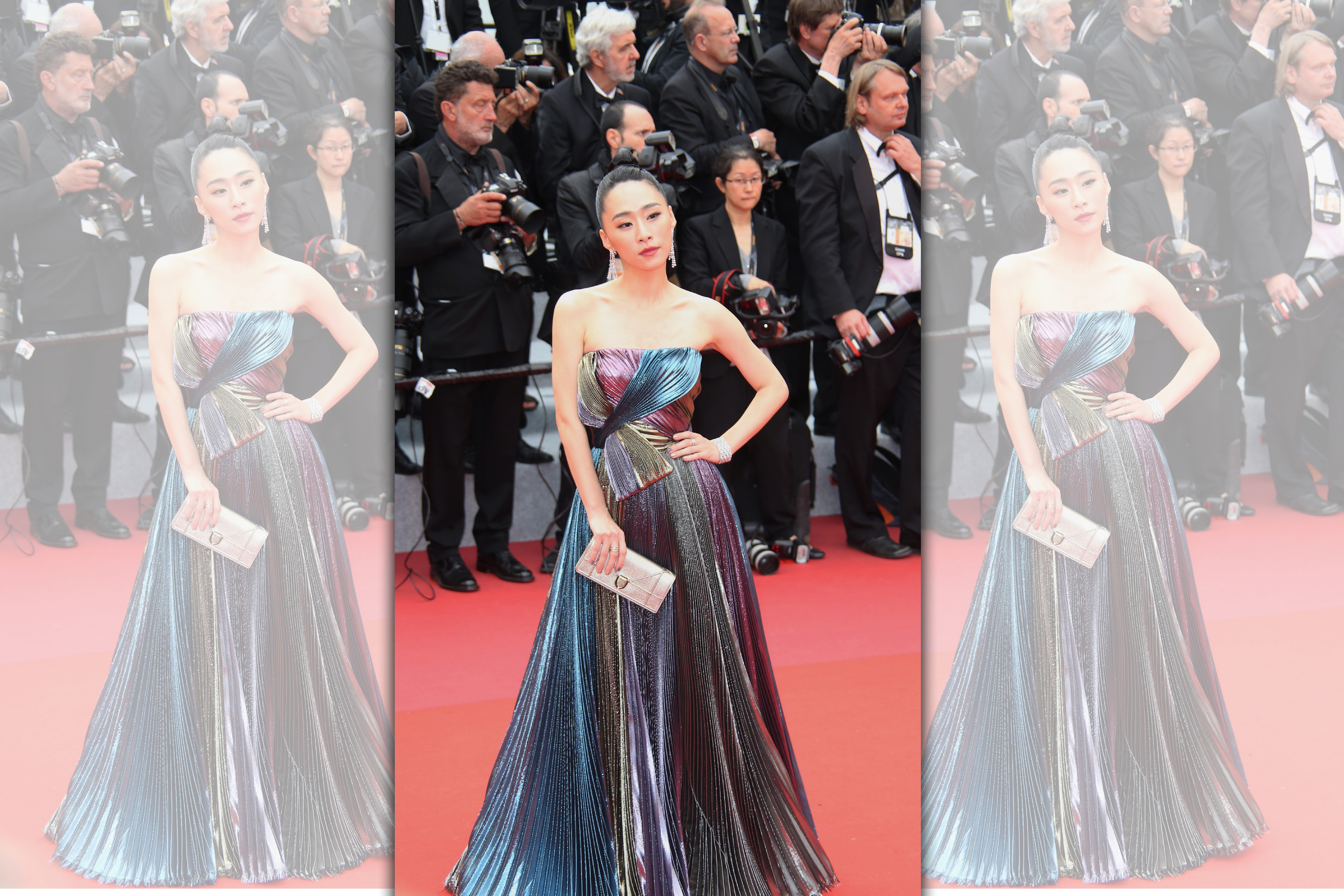 吳可熙身穿Dior 2019春夏高級訂製系列走紅毯，搭配總價值25萬美金的De Beers首飾，有貴氣。（岸上影像有限公司提供）