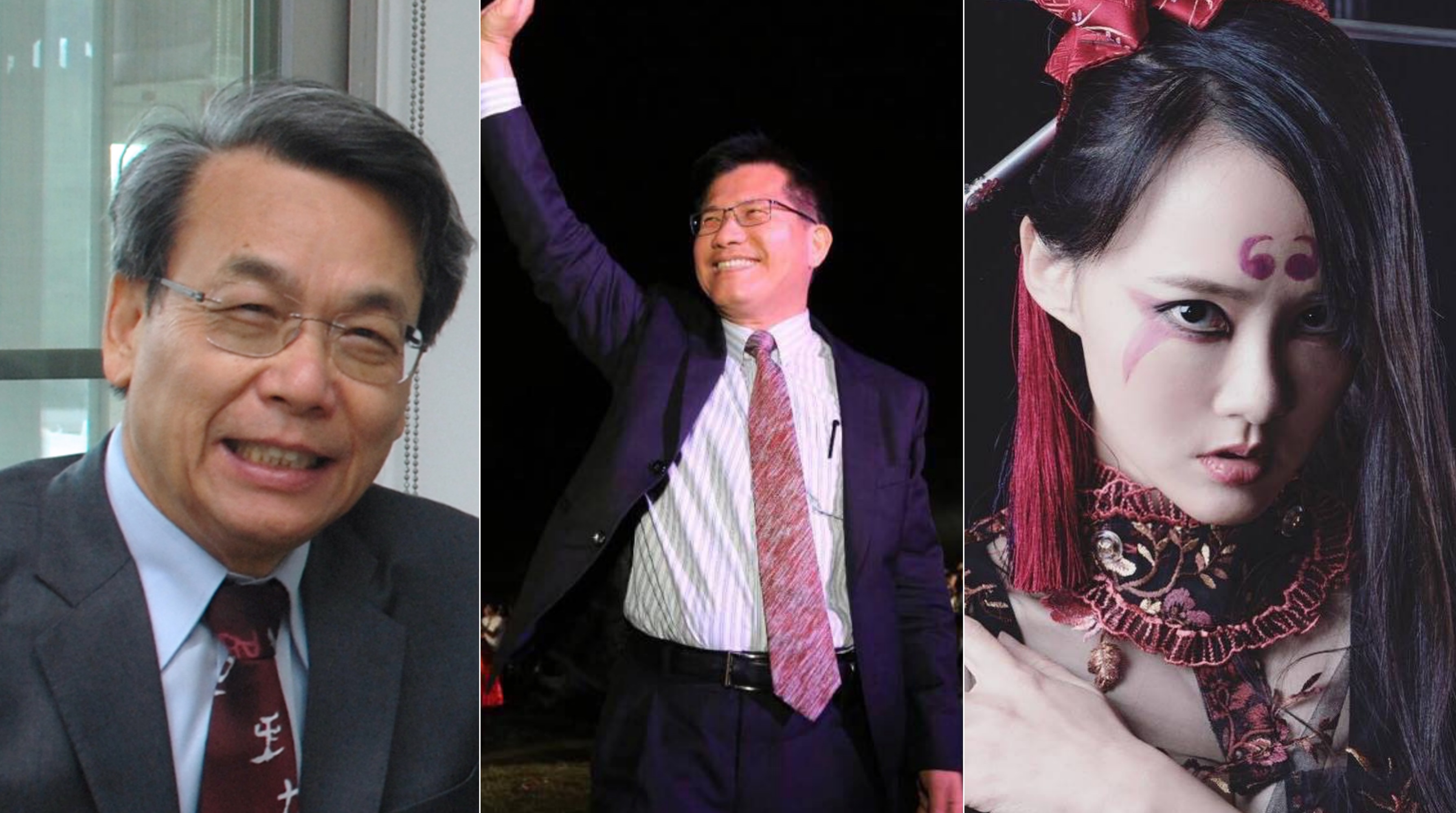 林佳龍（中）敗選後成立「光合」基金會，找來中研院士李文華（左）、閃靈樂團團長葉湘怡Doris（右）出任董事。（取自中研院網站、林佳龍及葉湘怡臉書）