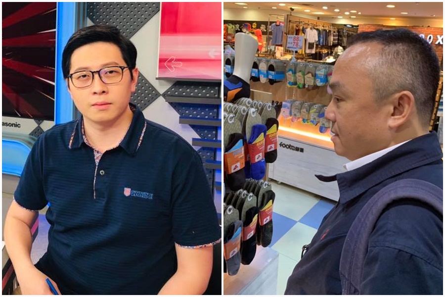 高雄市觀光局長潘恒旭(左)昨晚貼文,路過桃園市議員王浩宇(右)的除臭襪店「增加營業額」。(翻攝自王浩宇/潘恆旭臉書)