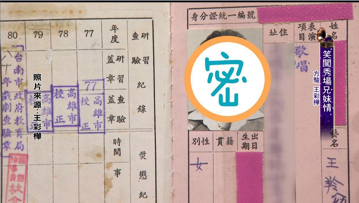 王彩樺曬出18歲時考取的「歌星證」，被張秀卿虧「整很大」。（年代提供）