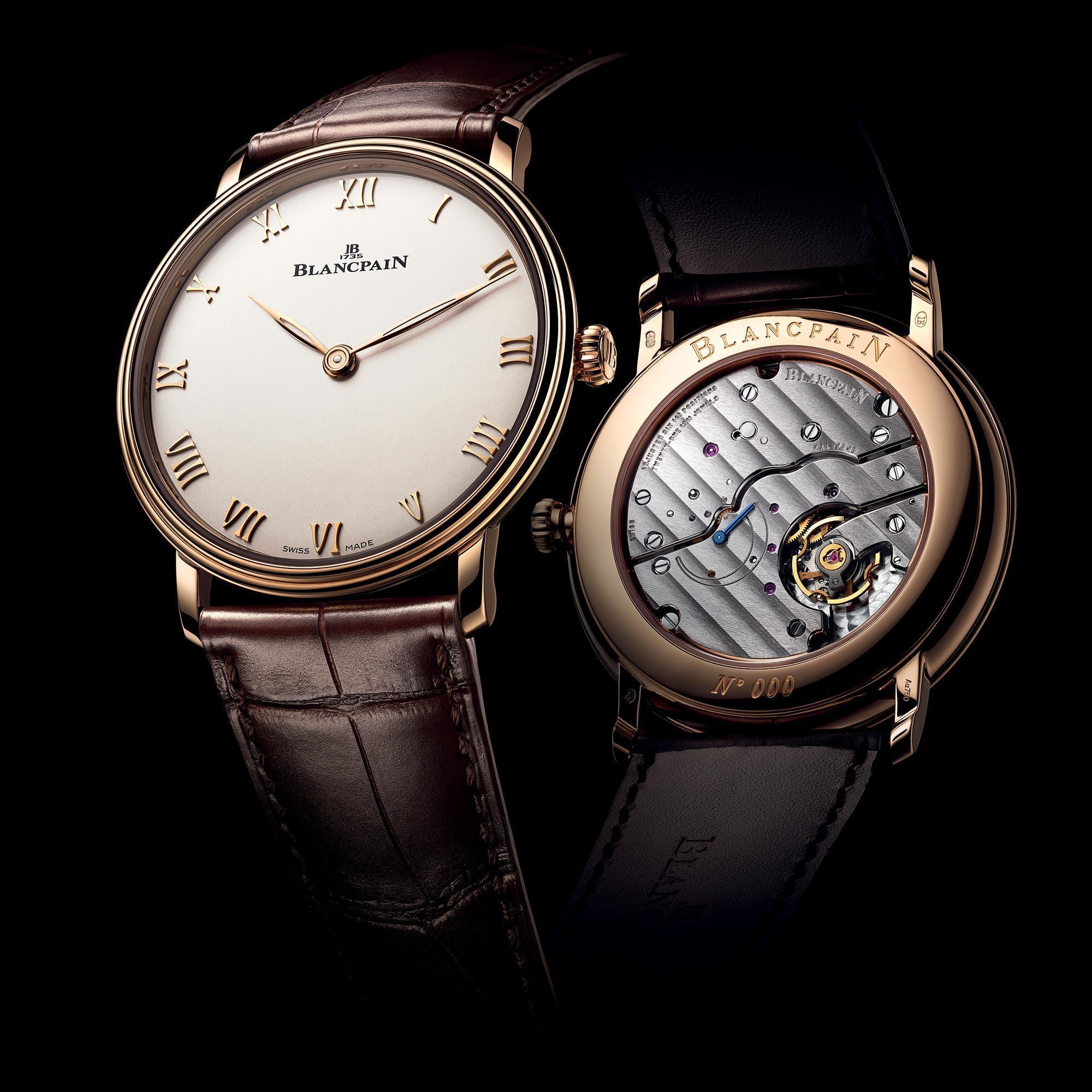 Villeret 超薄腕錶推出全新手上鏈版本，18K紅金錶殼搭配鱷魚皮錶帶，定價NT$630,000。