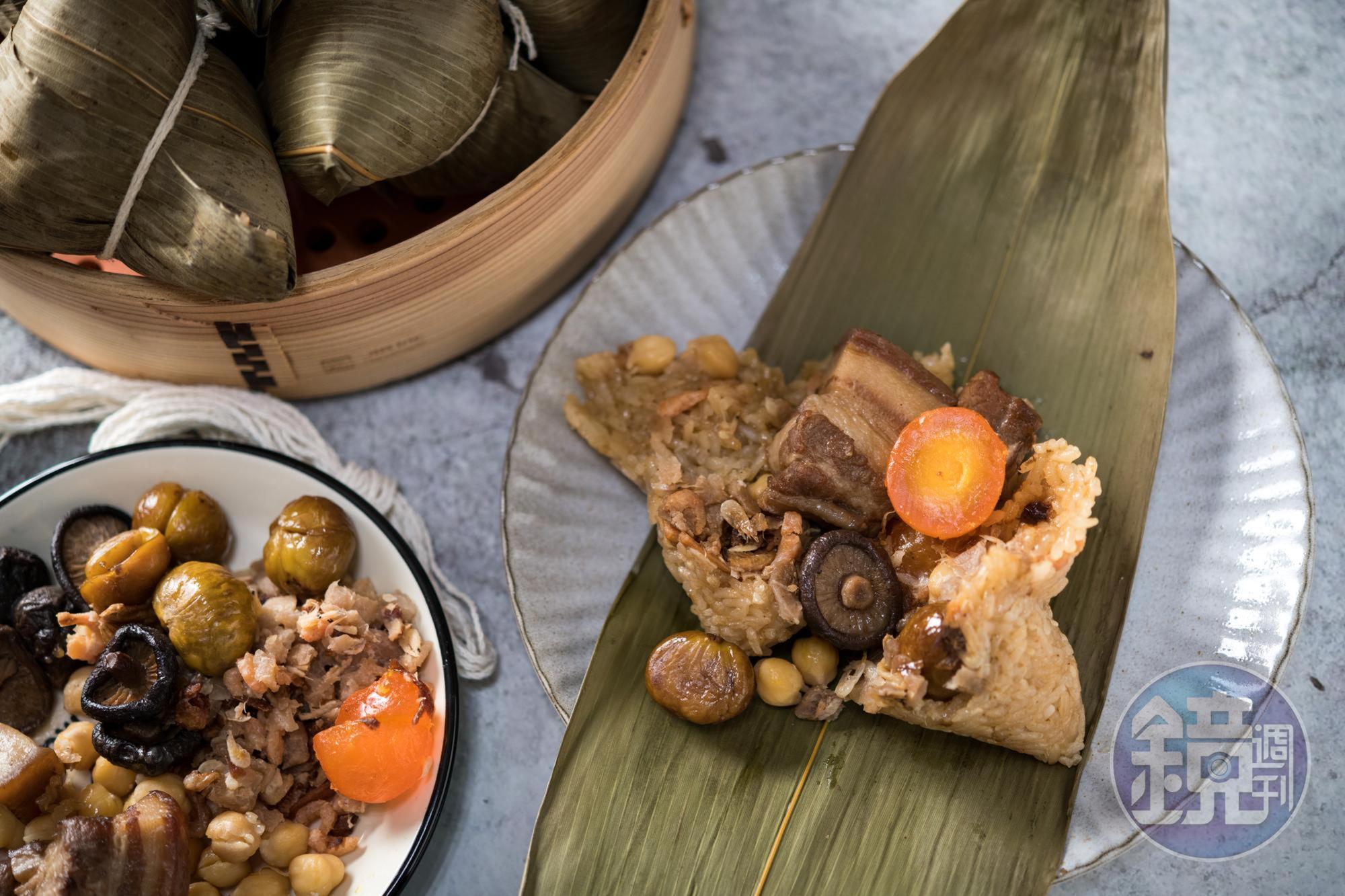 「北部粽」最威的是溫體豬三層肉，不僅滷得夠味，連皮帶肉一咬，又嫩又Q。（50元／顆）