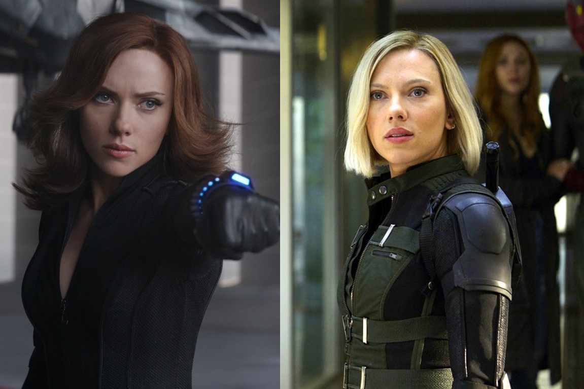 史嘉蕾在《美3》（圖左）與《復3》（圖右）分別是紅棕髮與金髮，有粉絲推測她的髮色變化原因有可能也是個人電影中的情節。（合成圖片，迪士尼提供）