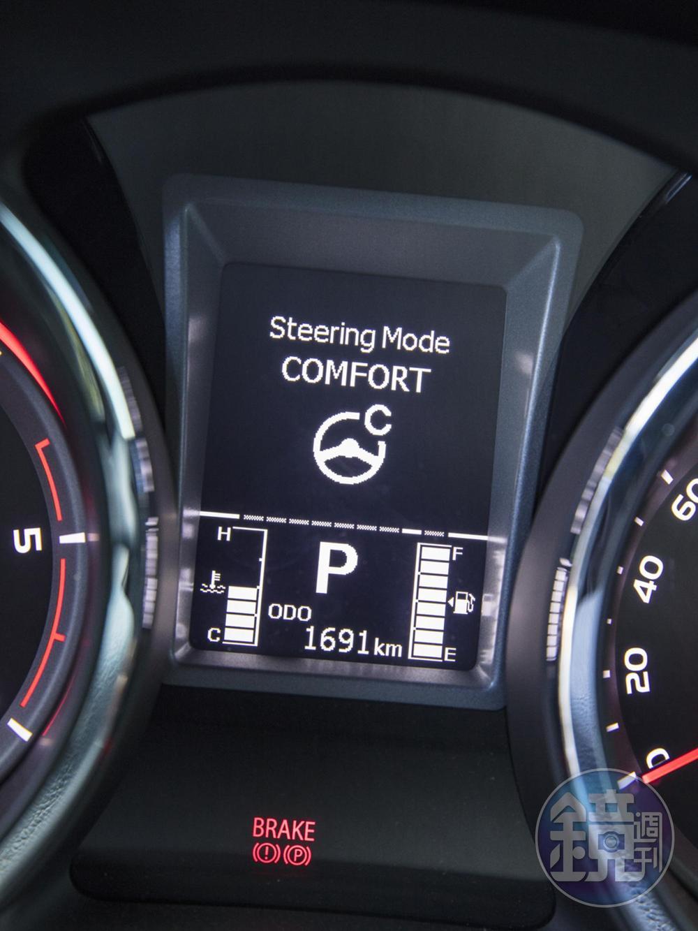 方向盤具有Normal、Comfort、Sport共三種模式的EPS電子動力輔助，可隨個人的喜好與當時的路況獨立設定。