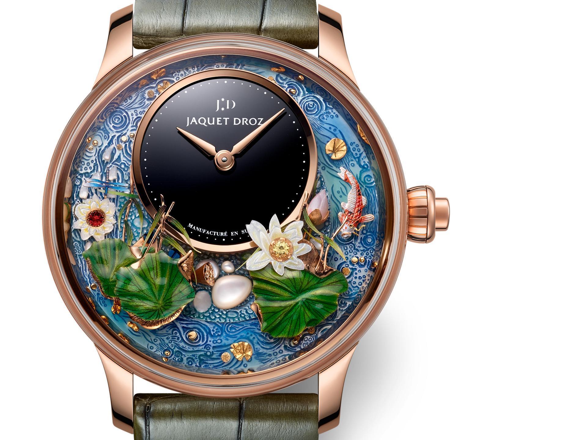 雅克德羅在SWATCH集團獨立舉辦的Time To Move錶展中，發表年度重點大作「錦鯉幻蓮」動偶腕錶。
