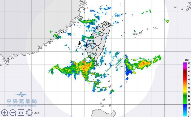 2019/05/29 08:20 雷達回波情況。(翻攝自中央氣象局)