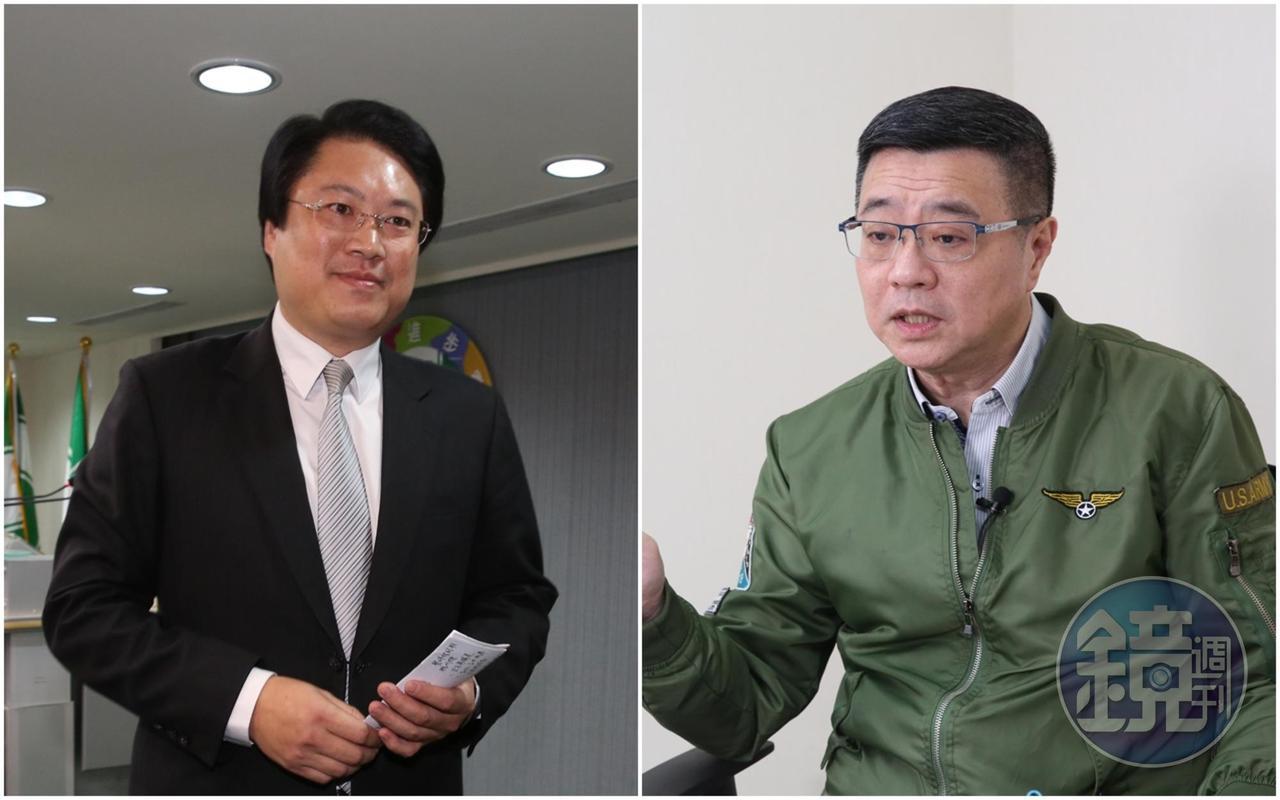 基隆市長林右昌(左)在會議開始後,率先對黨主席卓榮泰(右)開砲,要求今天不該以表決方式處理。
