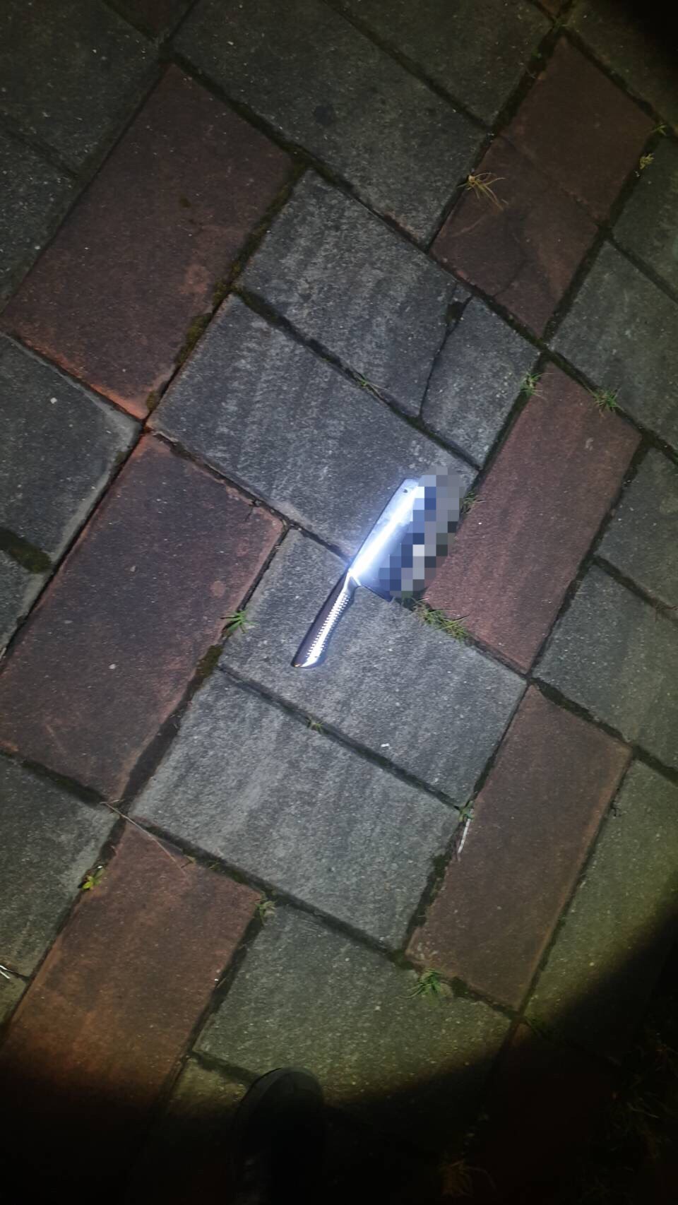 林嫌被逮時，犯案用的菜刀掉落一旁。（警方提供）