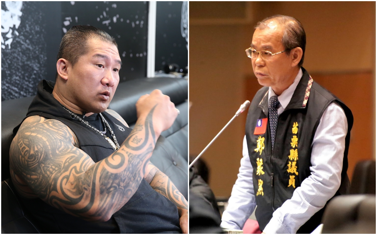 館長（左）今日霸氣捐款60萬，還在臉書上痛批鄭聚然（右），「爸不用叫了，爾後你自稱賣國賊即可。」（本刊資料照／翻攝自苗栗縣議員鄭聚然幸福城市臉書）