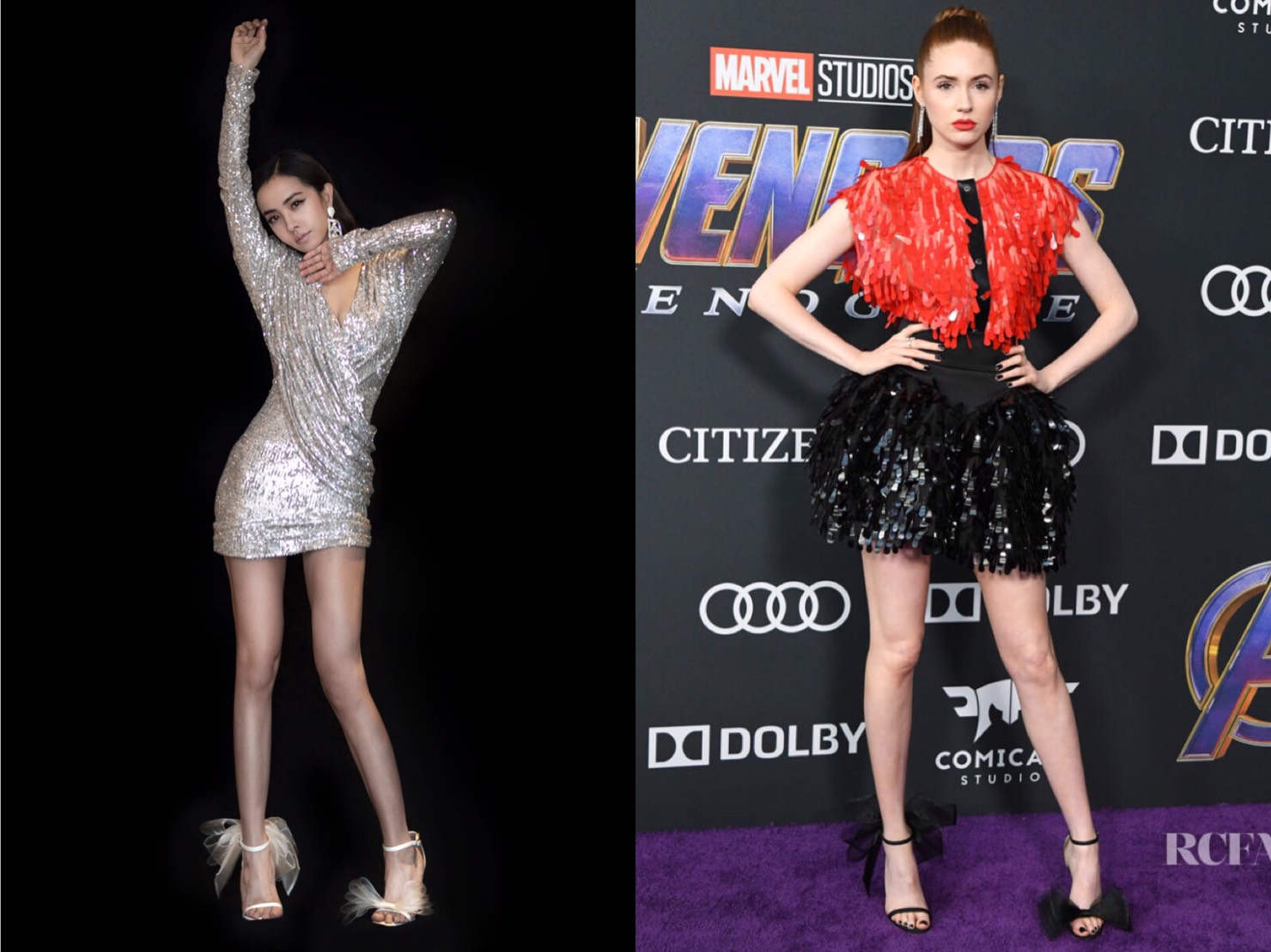 蔡依林與Karen Gillan不約而同挑了同一雙JIMMY CHOO的Aveline系列高跟鞋現身。（JIMMY CHOO提供）