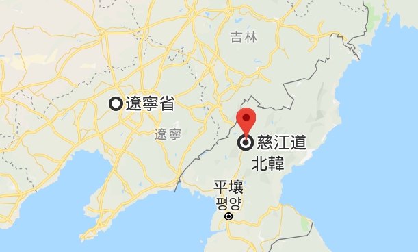 北韓爆出首起非洲豬瘟案例的養豬場位於慈江道，鄰近中國爆發非洲豬瘟首例的遼寧省。（翻攝自Google Map）