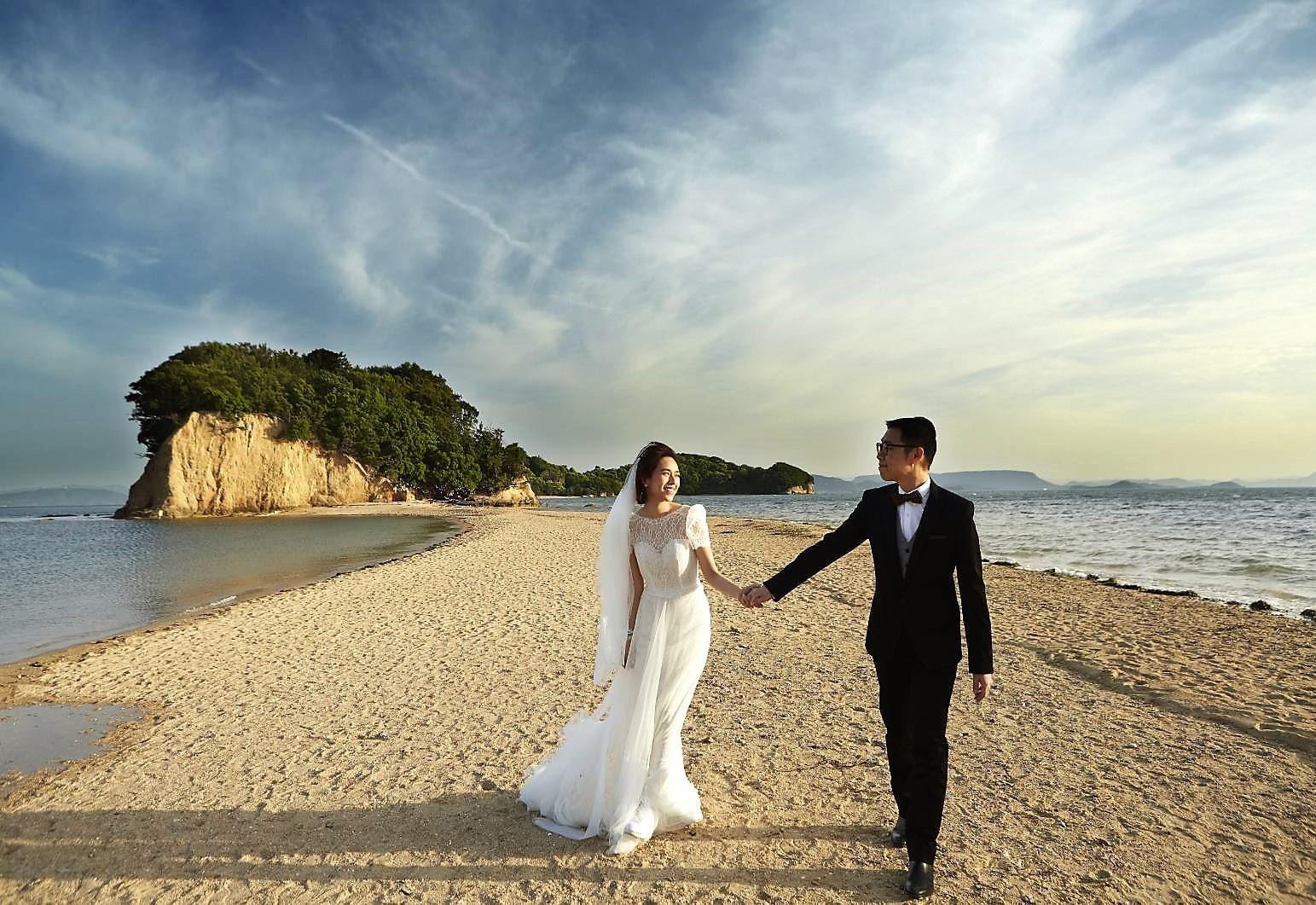 夏于喬與林書宇到日本小豆島拍攝婚紗。（夏于喬提供）