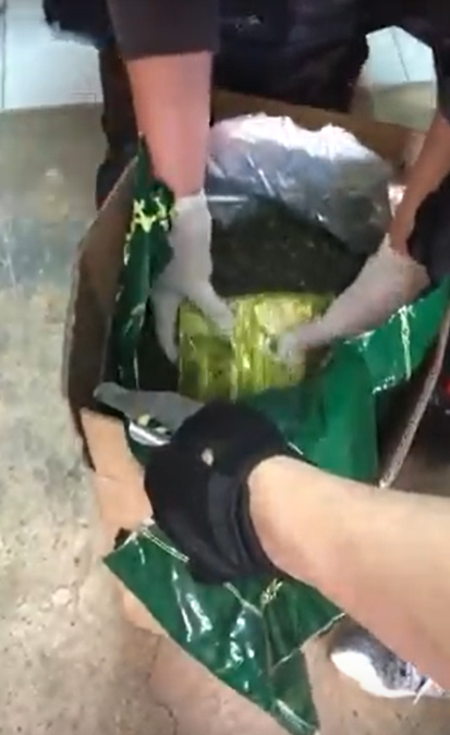 警方從紙箱中搬出毒品。（翻攝畫面）