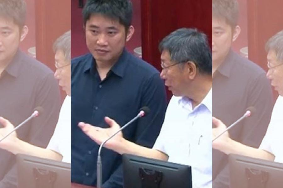 台北市議員林瑞圖質詢教官不倫戀，市長柯文哲示意教育局讓他退伍。（翻攝自柯文哲Youtube）