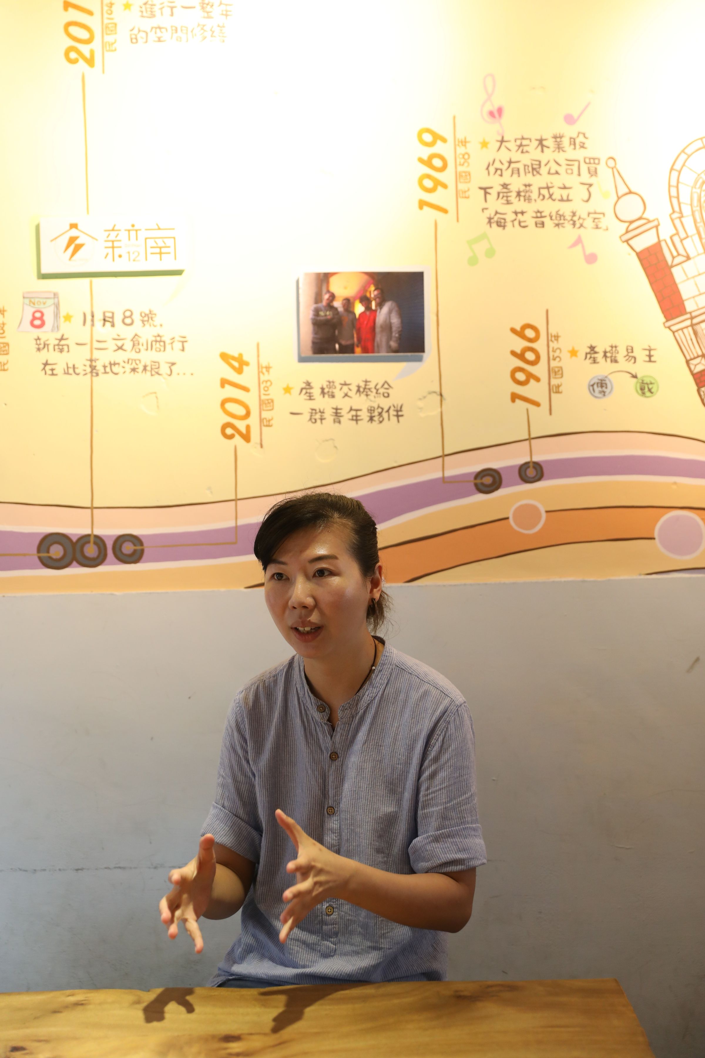 鍾佩林身後的時間軸，訴說老屋的歷史。