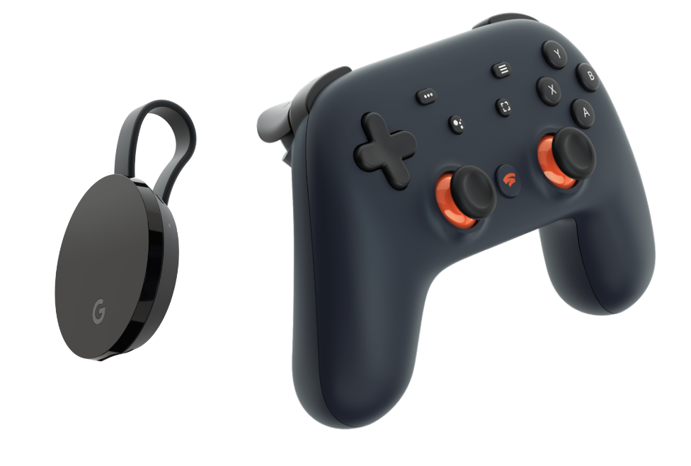 「Founder's Edition」同捆包中的Chromecast Ultra及限量午夜藍控制器。(翻攝自Stadia官網)