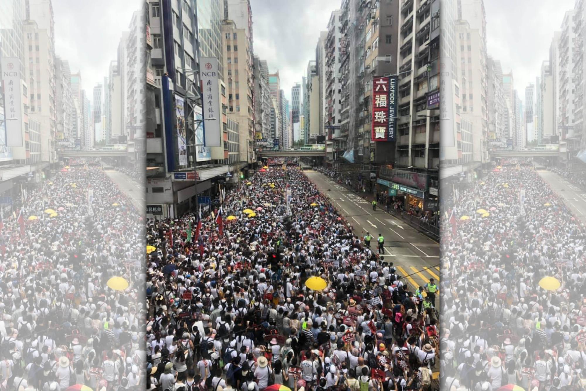 香港泛民主派團體今（9日）發動「反送中」大遊行，要求港府撤回修訂逃犯條例草案。 （翻攝自全球集氣反送中 Global Solidarity with Hong Kong臉書）