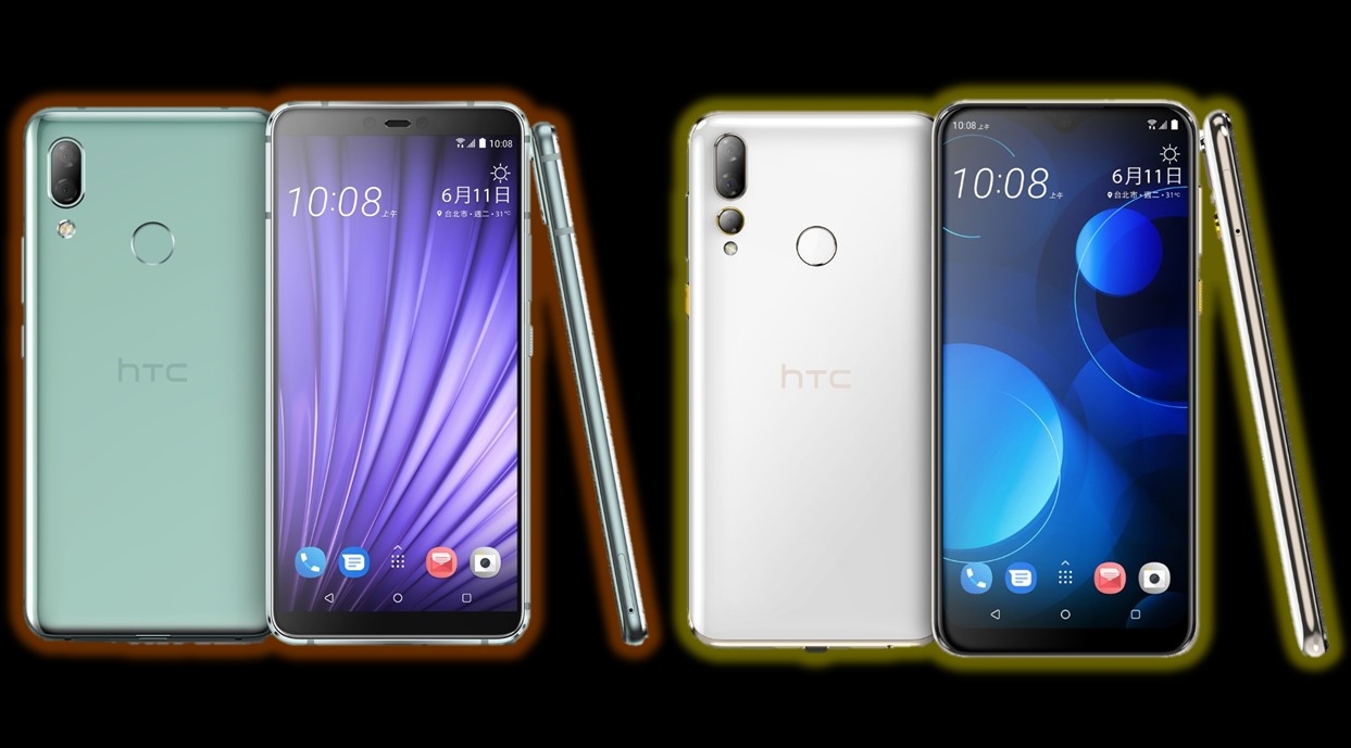 宏達電今年旗艦機還沒亮相，先推U19e（左）搶攻中高階市場；而HTC Desire 19+主力放在中階市場，是HTC首款內建3顆主相機鏡頭。（宏達電提供）